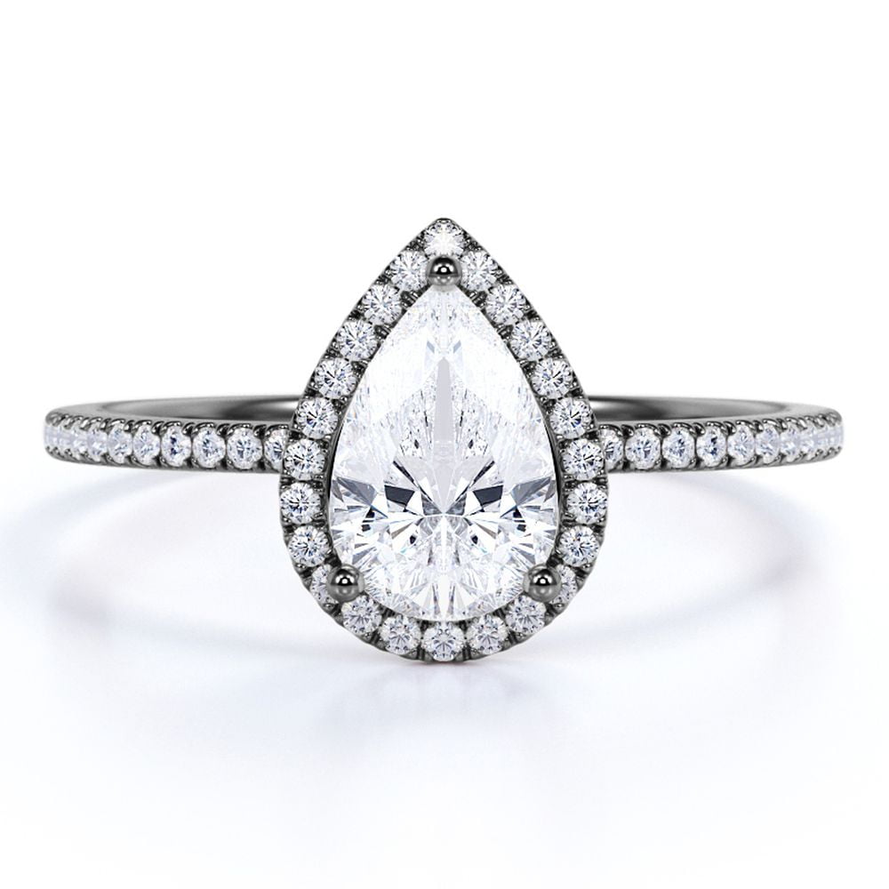 Details about   1.33 CT Pear Cut White Color Moissanite Halo Engagement Ring 925 Sterling Silver 