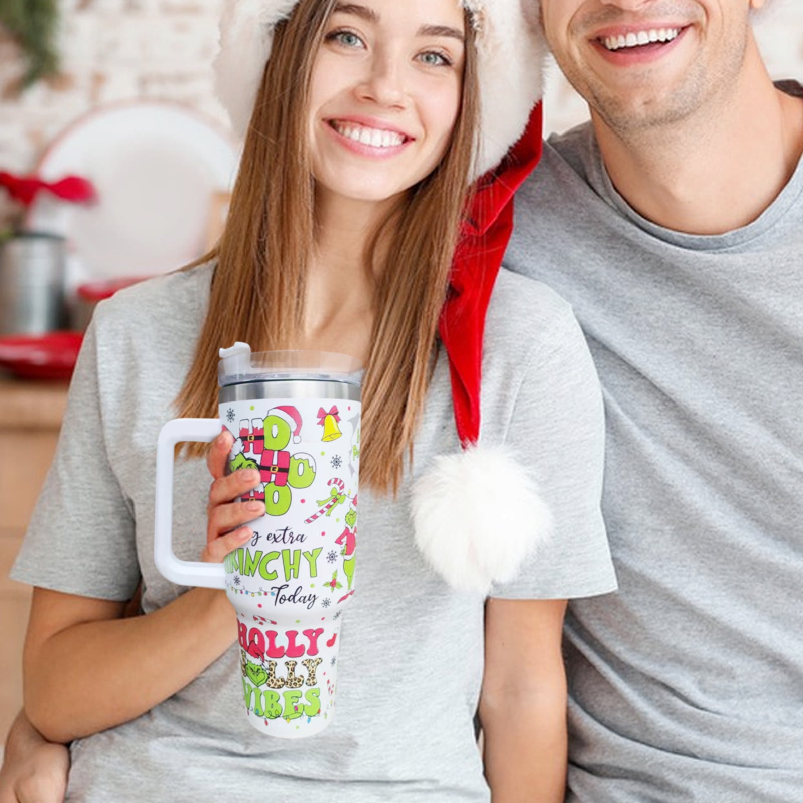 40oz Grinch Tumblers with Handle Stainless Steel Travel Mug