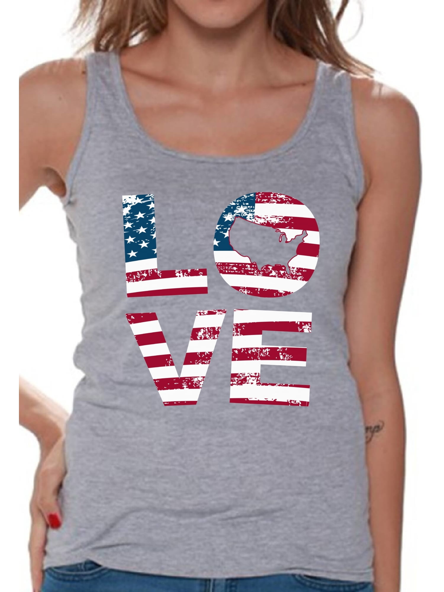 Awkward Styles American Flag Love Women Tank Top Red White and Blue 4th ...