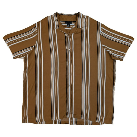 Shaquille O'Neal XLG Big & Tall Mens Brown Multi Stripe Woven Shirt 3XLT