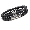thumbnail image 1 of Pulseras de cuentas negras mate de 8 mm con piedra de ónix y corona de rey., 1 of 5