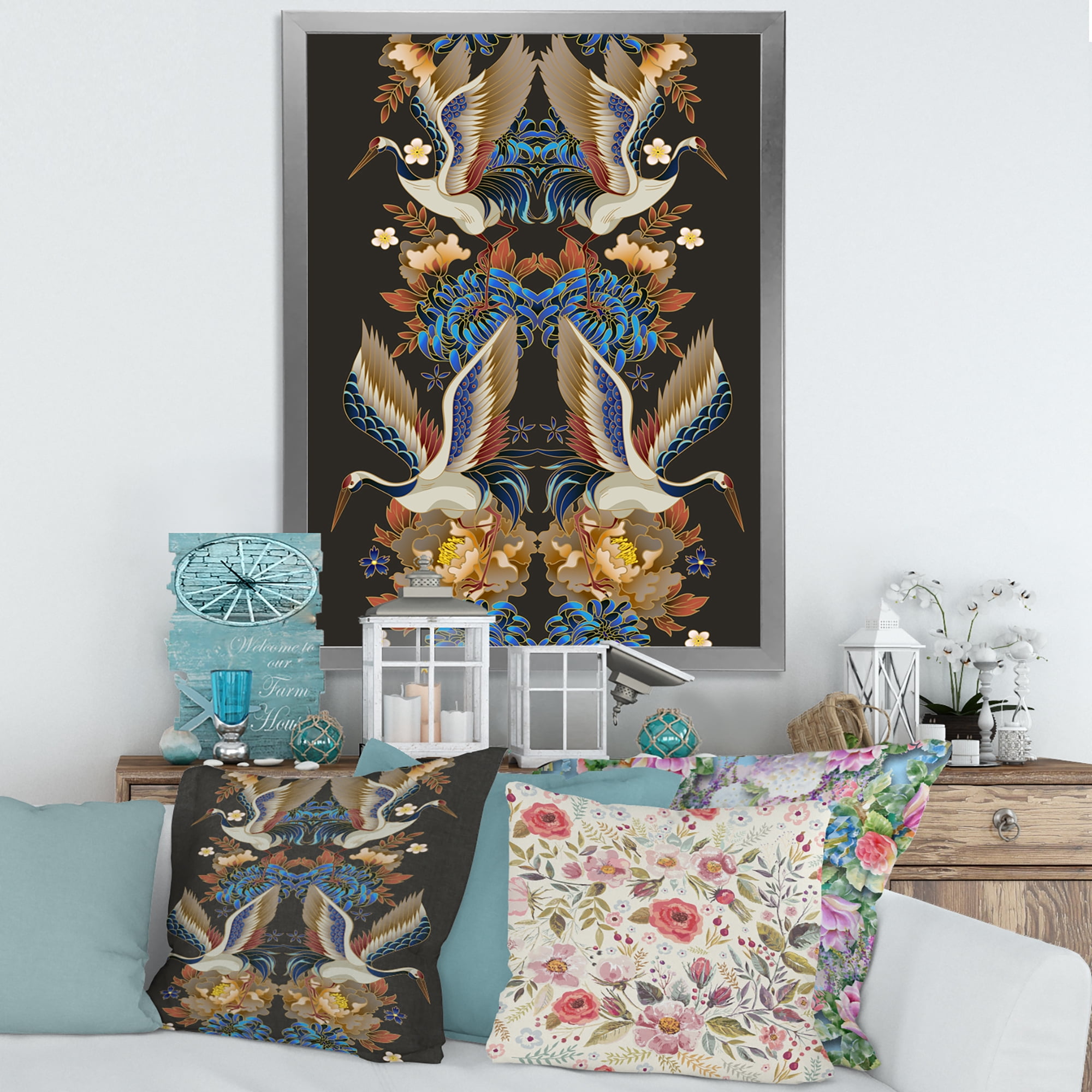 Designart 'Chinoiserie With Peonies and Birds IX' Traditional Framed Art Print