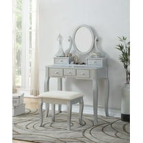 Ashley Wood Make-Up Vanity Table and Stool Set, Silver
