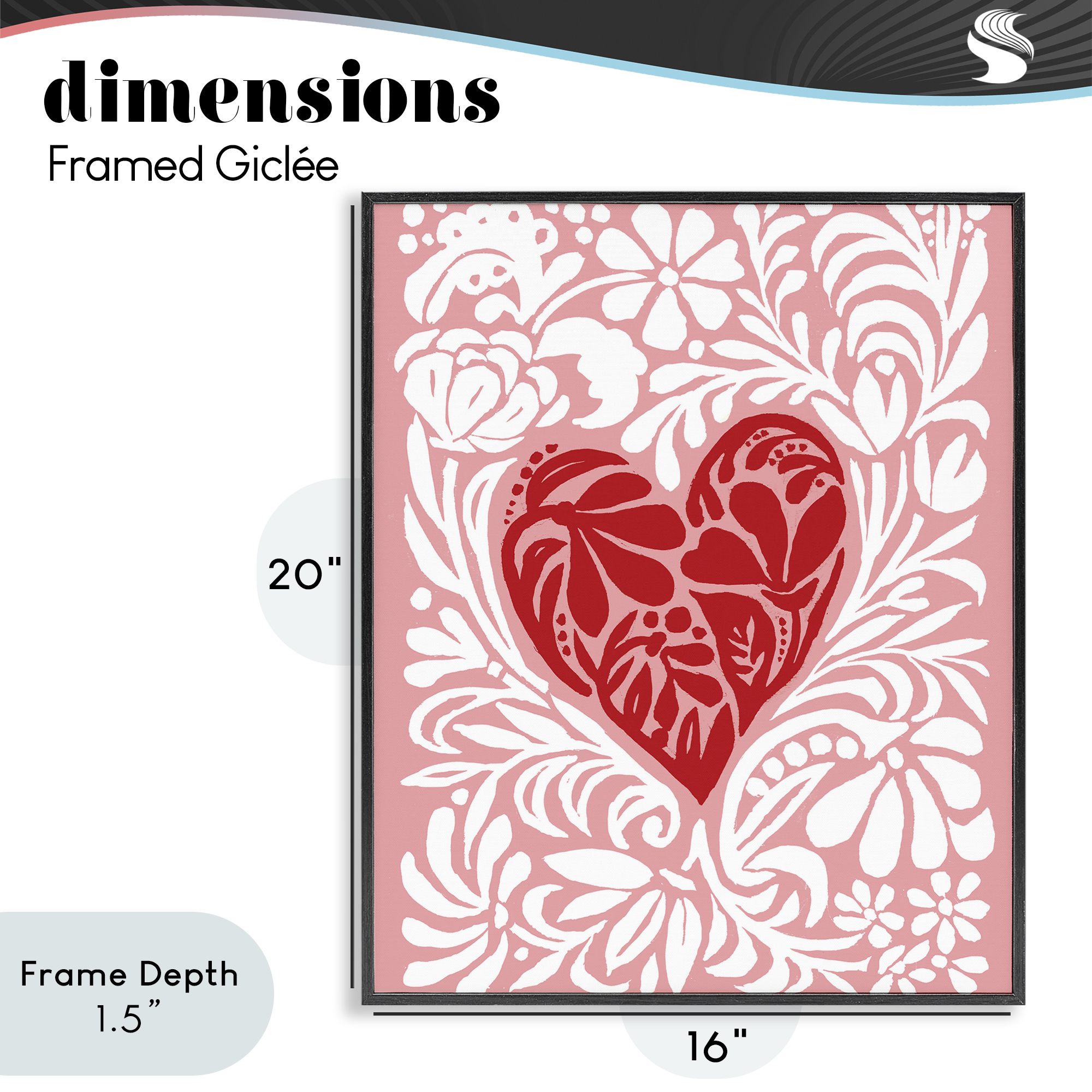 Stupell Industries Red Leafy Heart on Pink Black Framed Giclee Art, design by Cindy Jacobs