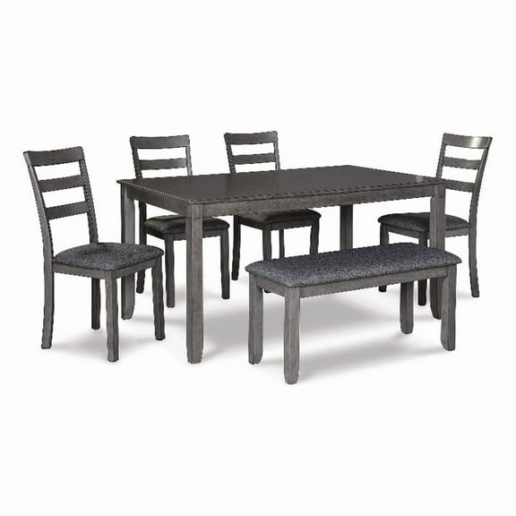 Ashley Furniture Bridson Charcoal Dining Table and Chairs with Bench - Set of 6