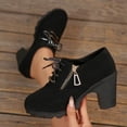 thumbnail image 2 of Black Women'S Lace Up Mid Heel Shoes Round Toe Casual British Style Mary Jane Loafers Comfortable Walking Flats, 2 of 9