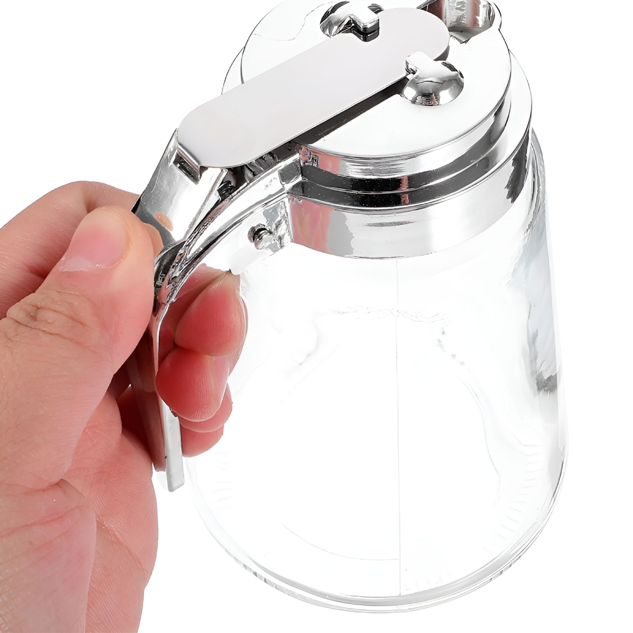 ACDANC 2 Pcs Coffee Creamer Honey Fashion Design Syrup Jars Glass Syrup Bottle Clear Sugar Dispenser Castor Stainless Steel