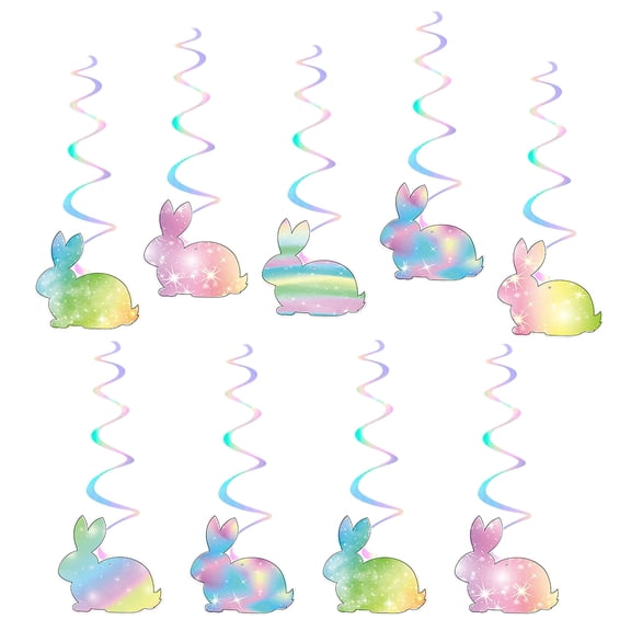 JoyMoreHome 9Pcs Easter Bunny Shape Swirls Hanging Ornament, Cute Swirl Ceiling Decor for Office, Easter Party, Home Gathering, Holiday Celebration