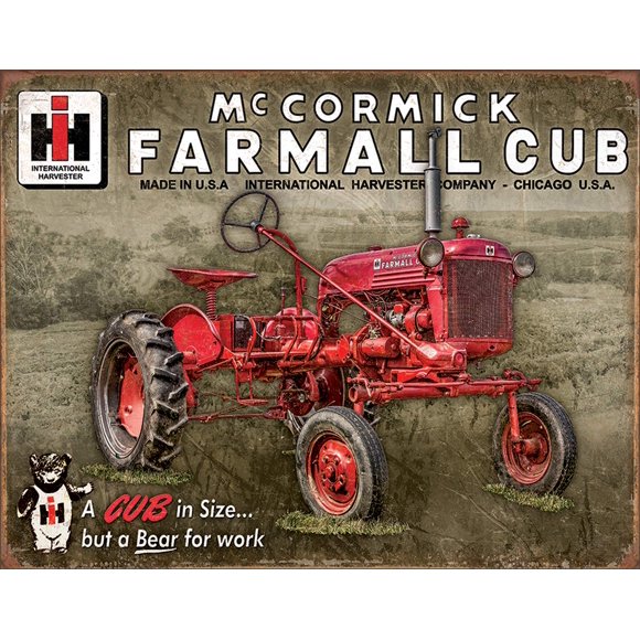 Desperate Enterprises McCormick Farmall Cub Tin Sign - Nostalgic Vintage Metal Wall Decor - Made in USA