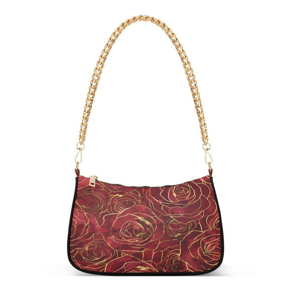 Ryvnso Red Rose Flower Womens Chain Shoulder Bag Tote Handbags Clutch Hobo Purse with Zipper for Travel