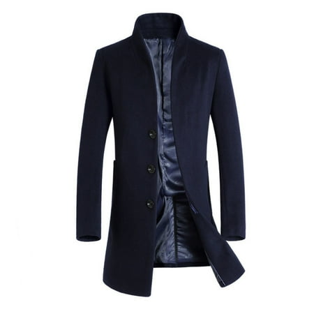 Men Solid Color Coat, Long Sleeve Lapel Collar Slant Pocket Single ...