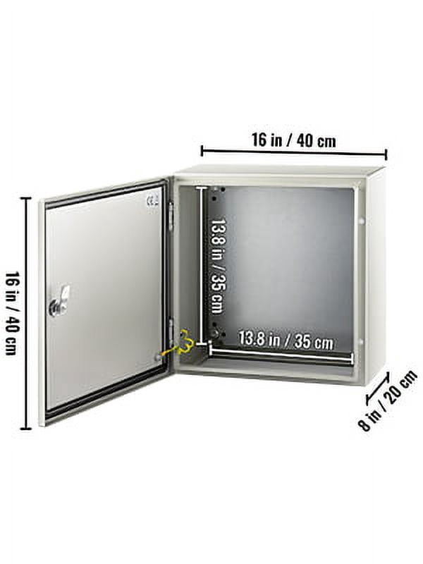 VEVOR Steel Electrical Box 16"x 16"x 8" Electrical Enclosure Box, Carbon Steel Hinged Junction Box, IP65 Weatherproof Metal Box Wall-Mounted Electronic Equipment Enclosure Box with Mounting Plate