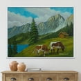 thumbnail image 2 of Cows On A Green Meadow With Mountain Landscape With 32" x 24" Framed Painting Canvas Art Print, by Designart, 2 of 2