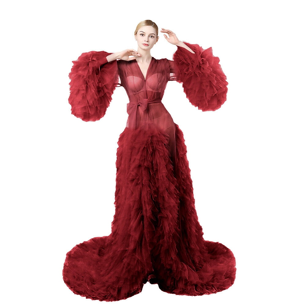 Long Robe Puffy Tulle Robe Sheer 