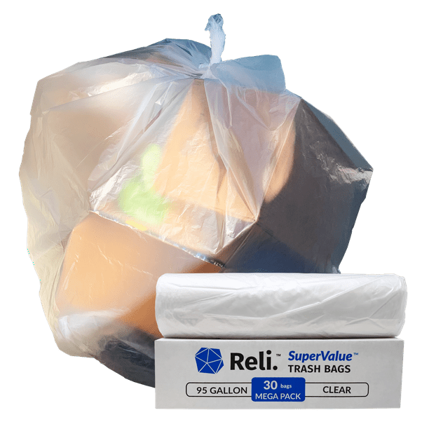 Reli. 95 Gallon Trash Bags Heavy Duty Clear Garbage Bags, Drum Liners