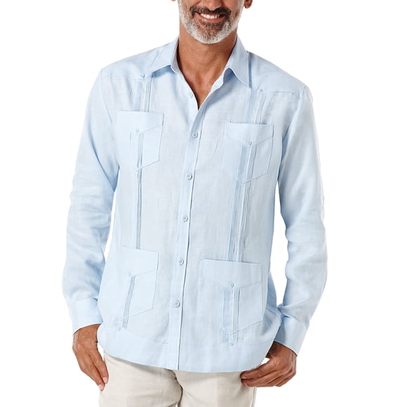 Cubavera - Camisa Guayabera de Manga Larga 100% Lino para Hombre, Detalle de Pintuck, Ajuste Relajado (Disponible en Talla Grande y Alta), Azul, Casimir (Cashmere Blue), 4X-Large
