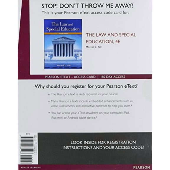 Law and Special Education, The, Enhanced Pearson eText -- Access Card (4th Edition), 9780134038193, Paperback, 4