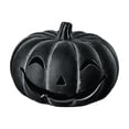 thumbnail image 2 of Halloween Matte Black Resin Jack-O'-Lantern Tabletop Decor, Hollow Smiling Black Pumpkin Candle Holder, Gothic Spooky Pumpkin Centerpiece for Mantel Table Bar Haunted House Display, 2 of 7