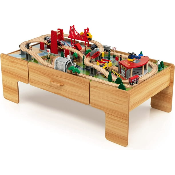 Train Table, 2 in 1 Kids Activity Table w/Storage Drawer, 100