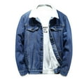 thumbnail image 1 of Men Casual Solid Thick Denim Jacket Plus Fleece Turndown Jacket Pocket Coat, 1 of 9