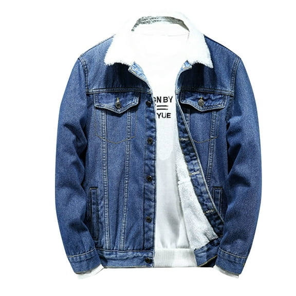 Winter Jackets for Men, Men Casual Solid Thick Denim Jacket Plus Fleece Turndown Jacket Pocket Coat