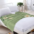 thumbnail image 3 of Durable Soft Flannel Blanket with Floral Design - Cozy White Petals & Orange Centers on Green Background - Perfect for Sofa Travel Bed, 3 of 7