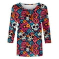 thumbnail image 5 of Xdegoge Day of the Dead Shirts for Women Dia De Los Muertos 3/4 Sleeve Shirt Sugar Skull Plus Size Crew Neck Tunic Tops Winter Cozy Casual Sweatshirts, 5 of 5