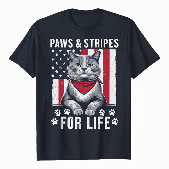 American Cat 4th of July America T-Shirt Patriotic Kitten Lover Tee