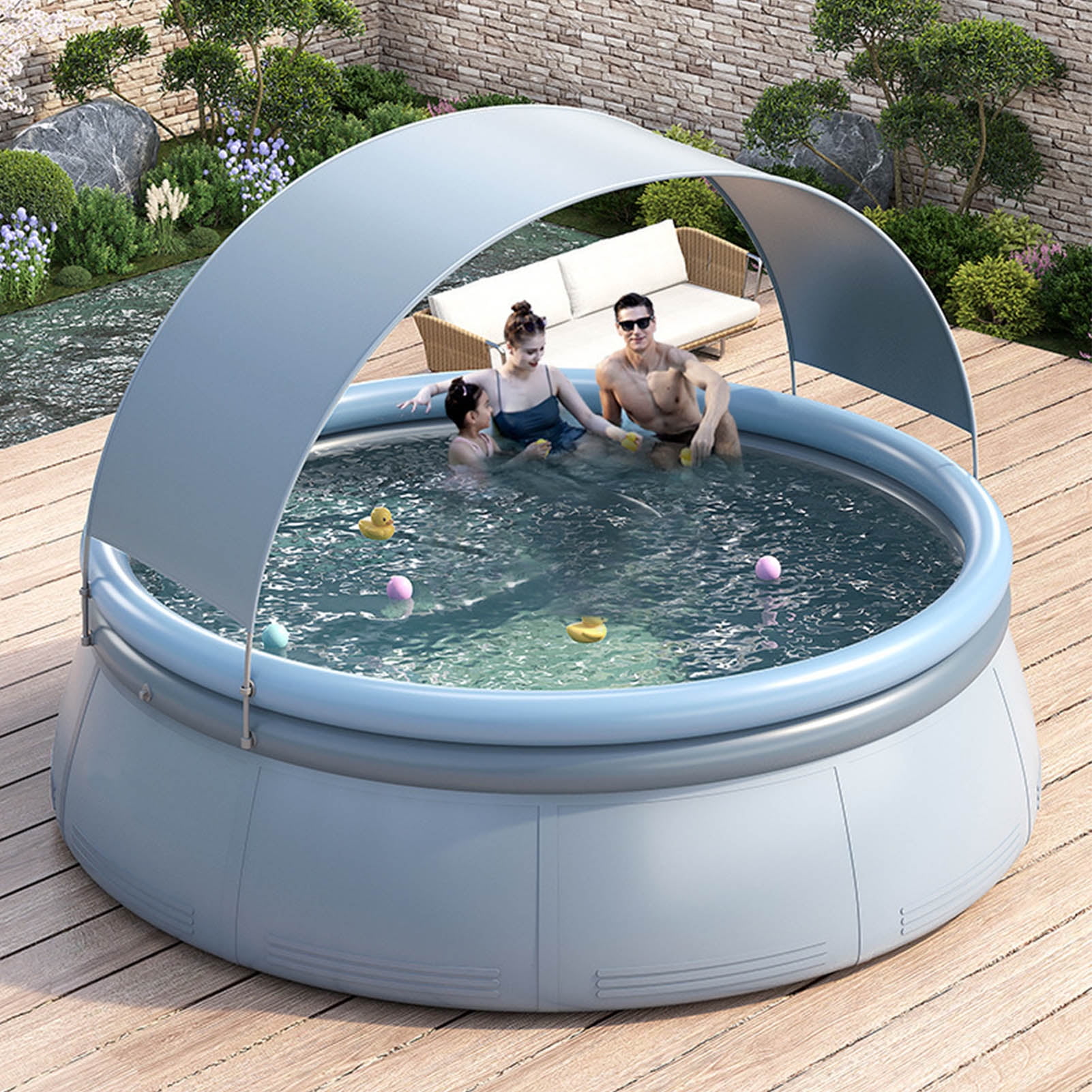 Inflatable Swimming Kiddie Pool, Portable Inflatable Sun Shade Swimming