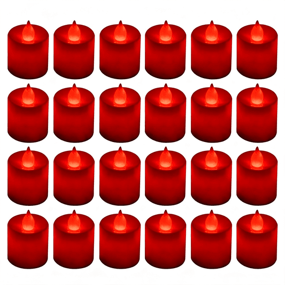 HIBIBUD 24 Pack Flameless Led Tea Lights Candles, Flickering Red Flameless Candles (Red)