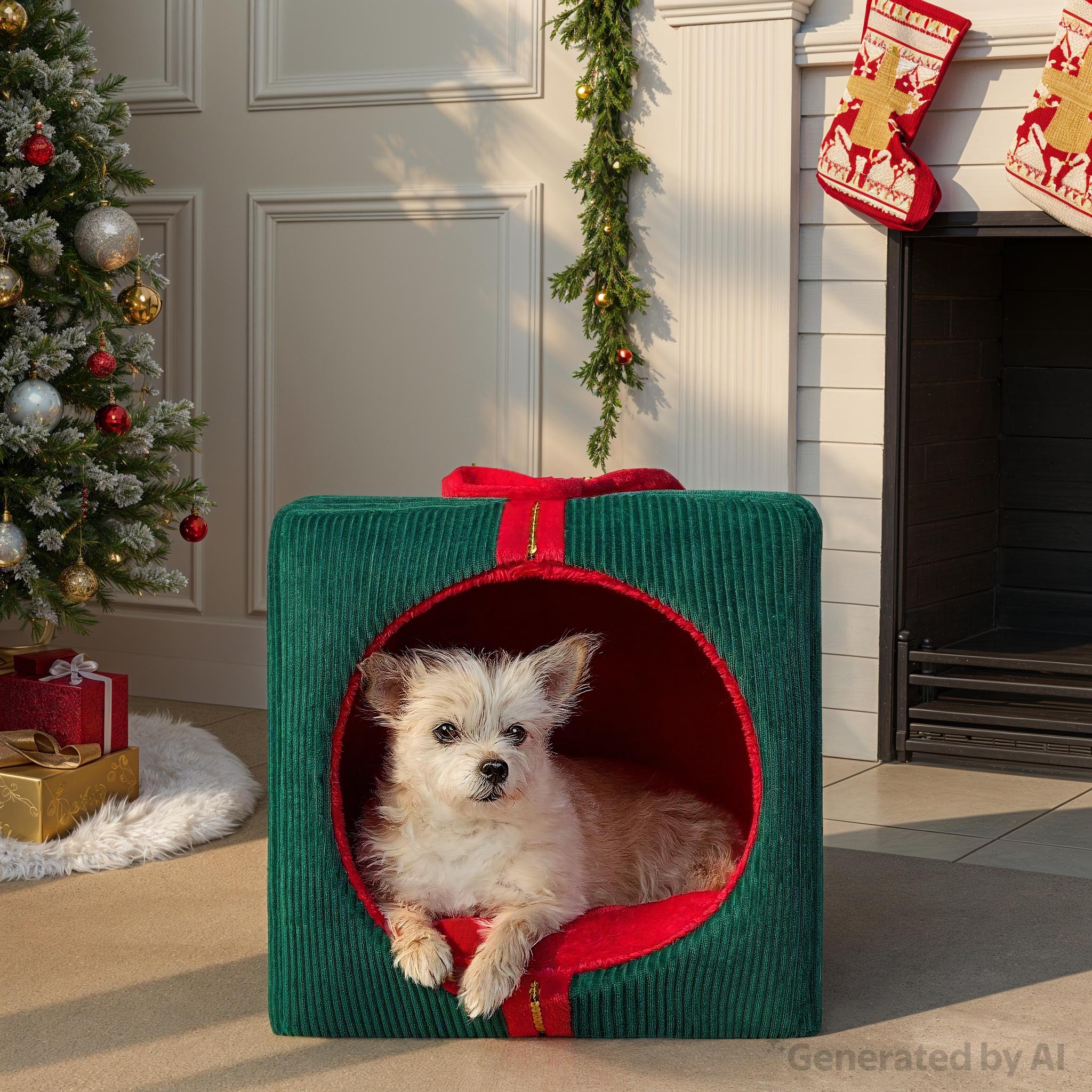 Vibrant Life Christmas Gift Small Holiday Pet Bed, Red and Green, 16" x 15" x 16"