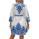 thumbnail image 3 of Vestido Mini Informal con Cuello en V, Estampado Floral, Mangas Farol y Botones para Mujer. Azul S, 3 of 7