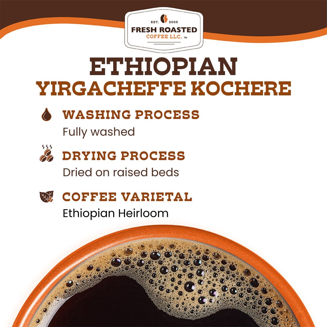 Fresh Roasted Coffee, Ethiopian Yirgacheffe Coffee, Medium Roast, Drip Ground, 32 oz 2 lbs