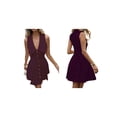 thumbnail image 2 of Women'S V Neck Short Dress Button Front Sleeveless A Line Flare Tank Dresses Wine Red M, 2 of 5