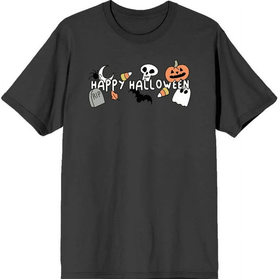 Kids Halloween Cartoon Icons Adult Charcoal Crew Neck Short Sleee Tee-XL