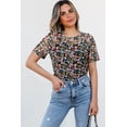 thumbnail image 3 of Women's Black Sheer Floral Mesh Round Neck T-Shirt - Elegant & Lightweight - [ZhiHiMeRi] | (US 12-14)L, 3 of 12