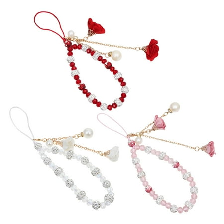 

3pcs Floral Pendant Crystal Beaded Phone Chain Phone Charms Flower Pendant