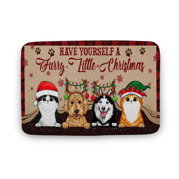Welcome Cat Dog Mat, Have Yourself A Furry Little Christmas, Gift for Pet Lover, Family Home Doormat ; Welcome Mat; Outdoor Mat; Home Doormat,Indoor Doormat,Front Back Door Mat 17x30 inches