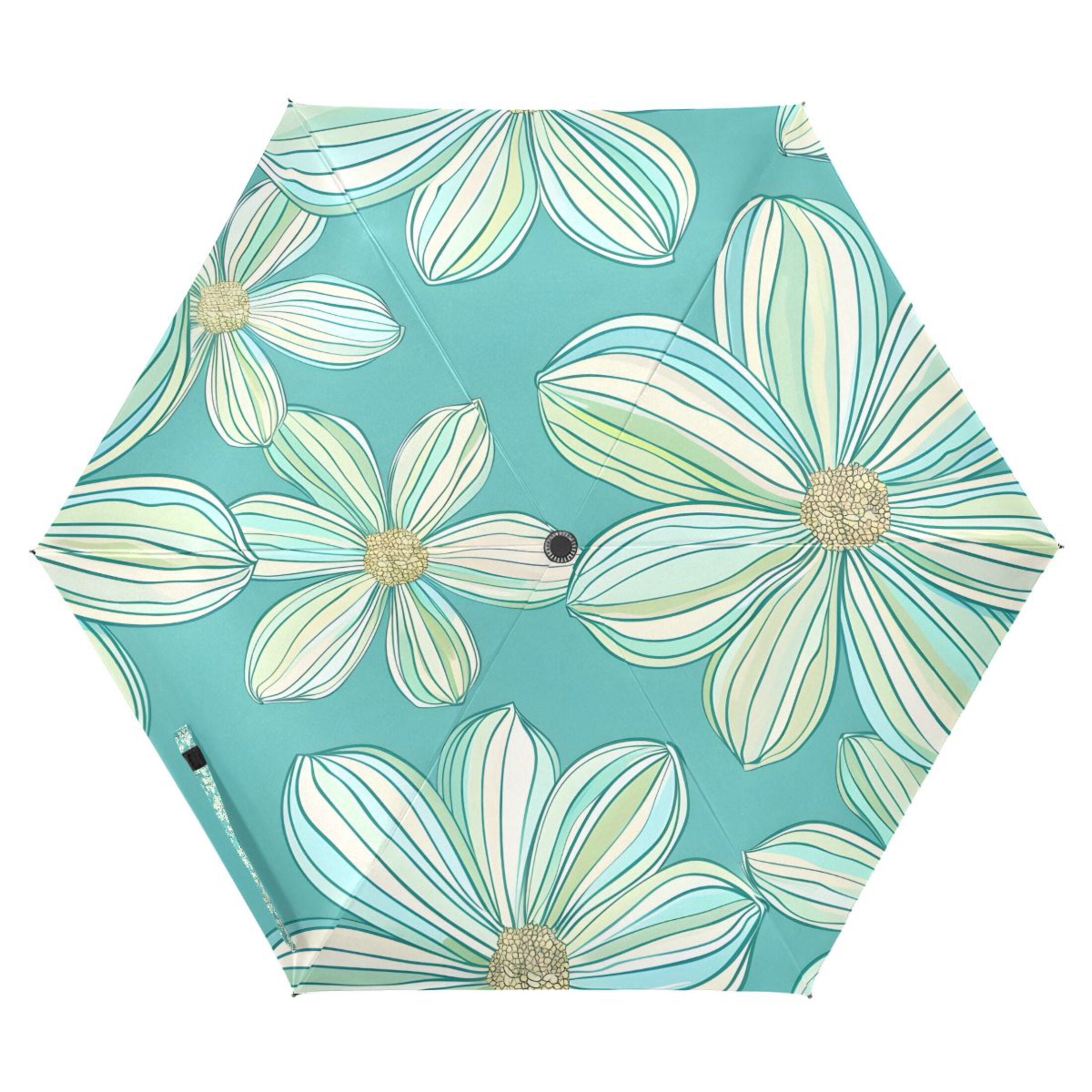 Compact Sun Umbrella Windproof Travel Umbrellas for Rain Strong Portable UV Protection Watercolor Daisy Flowers