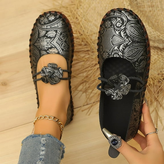 Viluyesy Womens Loafers, Soft Sole Fashion Comfortable Floral Single Band 2025 Casual Flats Shoes Black