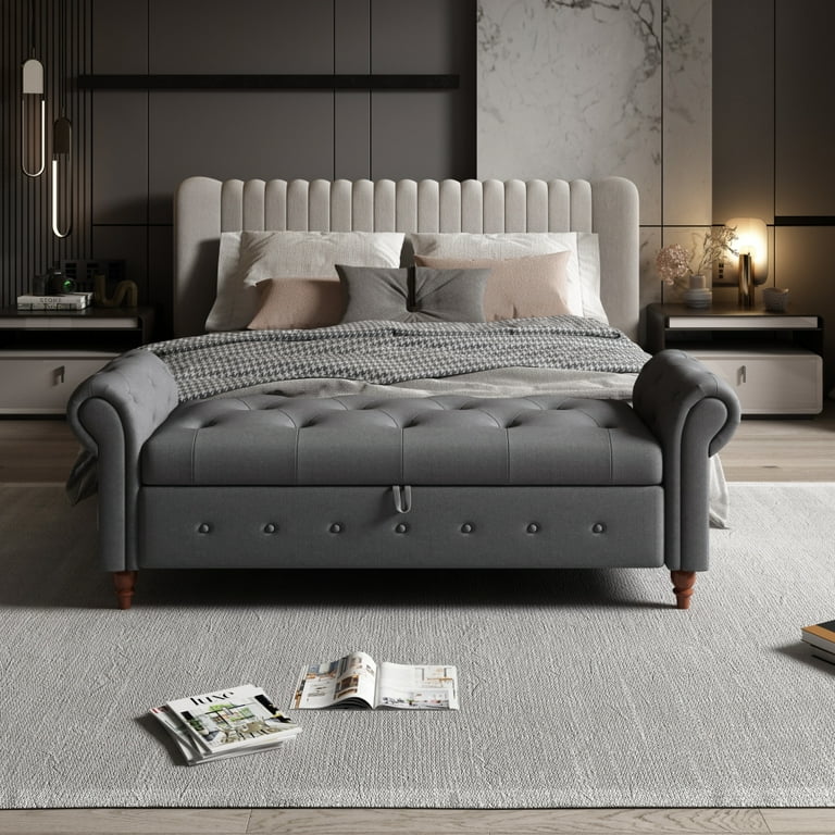 Gray end of bed bench deals
