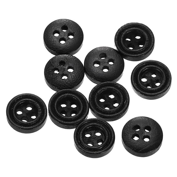 10pcs 18L DIY Sewing Buttons 15/32"(11.5mm) Wooden Round Flat 4-Hole Craft Replacement Buttons for Sewing Clothing Handmade Crafts, Black