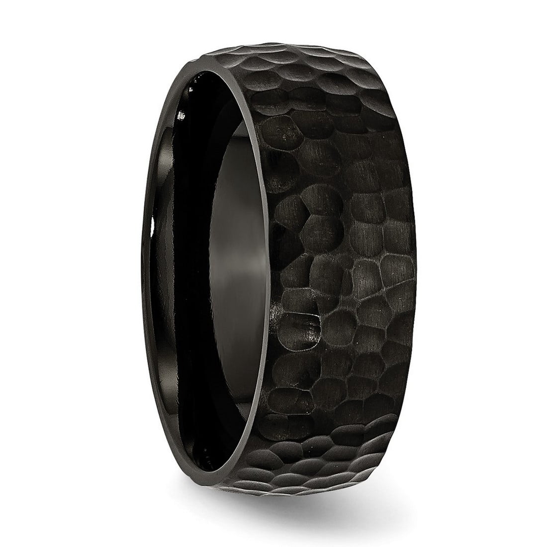 Stainless Steel Black Ip Plated Hammered 8mm Band Ring Size 13 Ring for Women and Men