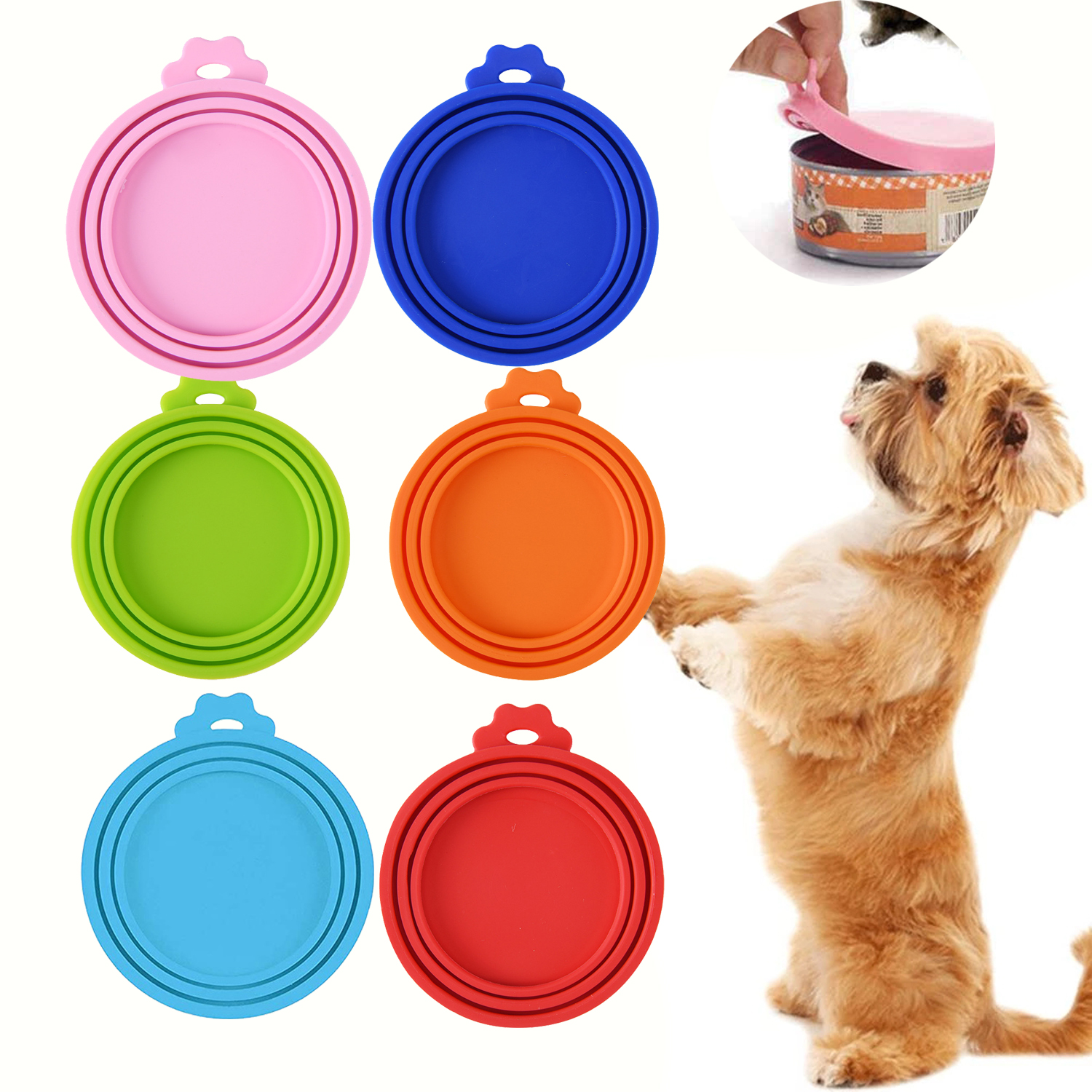 Set of 6 Universal Silicone Tin Can Lids for Pet Food Cans Pet Food Can