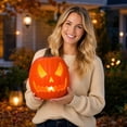 thumbnail image 4 of Halloween Large Pumpkin Decoration, Halloween Jack O Lantern Pumpkin Light with Glowing Cutout Design, Pumpkin Ornament for Indoor Outdoor Party Holiday Display Decor, 4 of 7