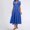 Blue, variant on Women's Summer Dress, Casual V Neck Short Sleeve Ankle Length Dress with Slit, Solid Color Stretch Fabric for Daily Wear