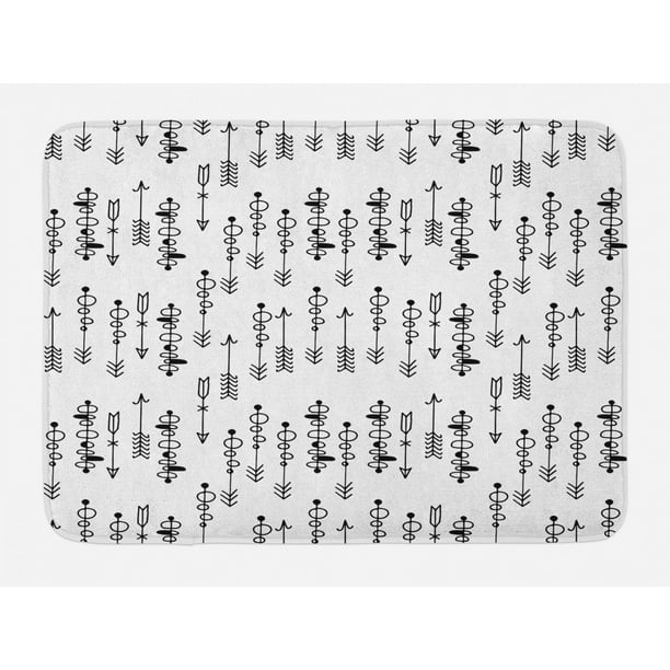 Tribal Bath Mat, Hand Drawn Sketchy Image with Ethnical African