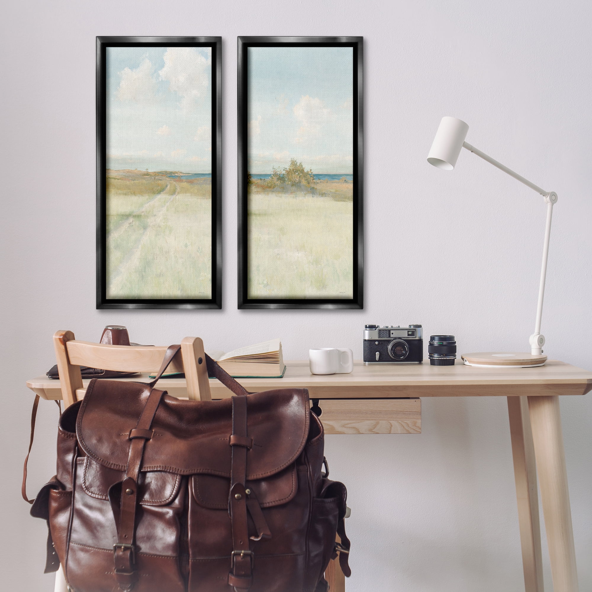 Stupell Industries Grass Path to Beach Alcove Landscape & Nature Painting Black Floater Framed Canvas Art Print Wall Art, 14 x 31, Set of 2