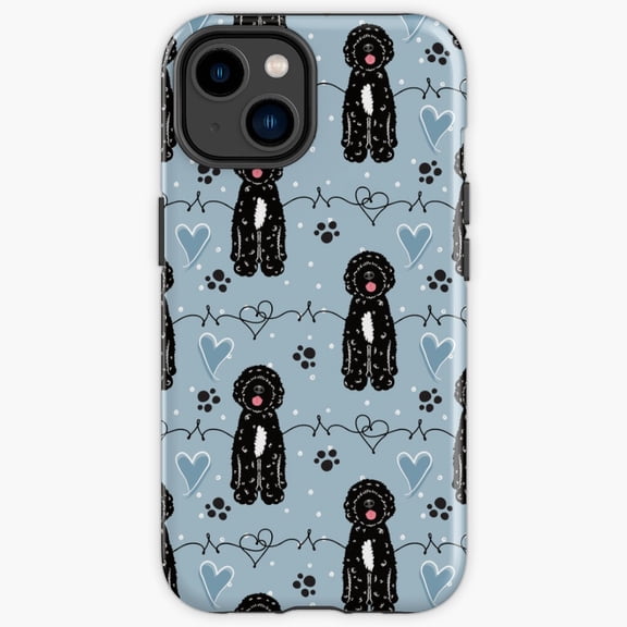 Protective iPhone Case Love Black White Portuguese Water Dog Fisher Canine Breed Cover IP13/14 Magnetic MagSafe Compatible