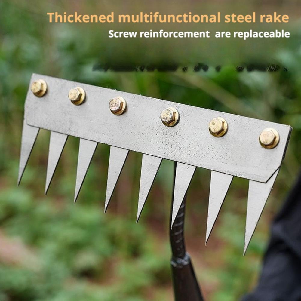 Carbon Steel Garden Weeding Rake, Detachable Manual Weed Puller Tool with Ergonomic Handle for Yard Lawn and Garden, Heavy Duty Dethatching Claw Remover